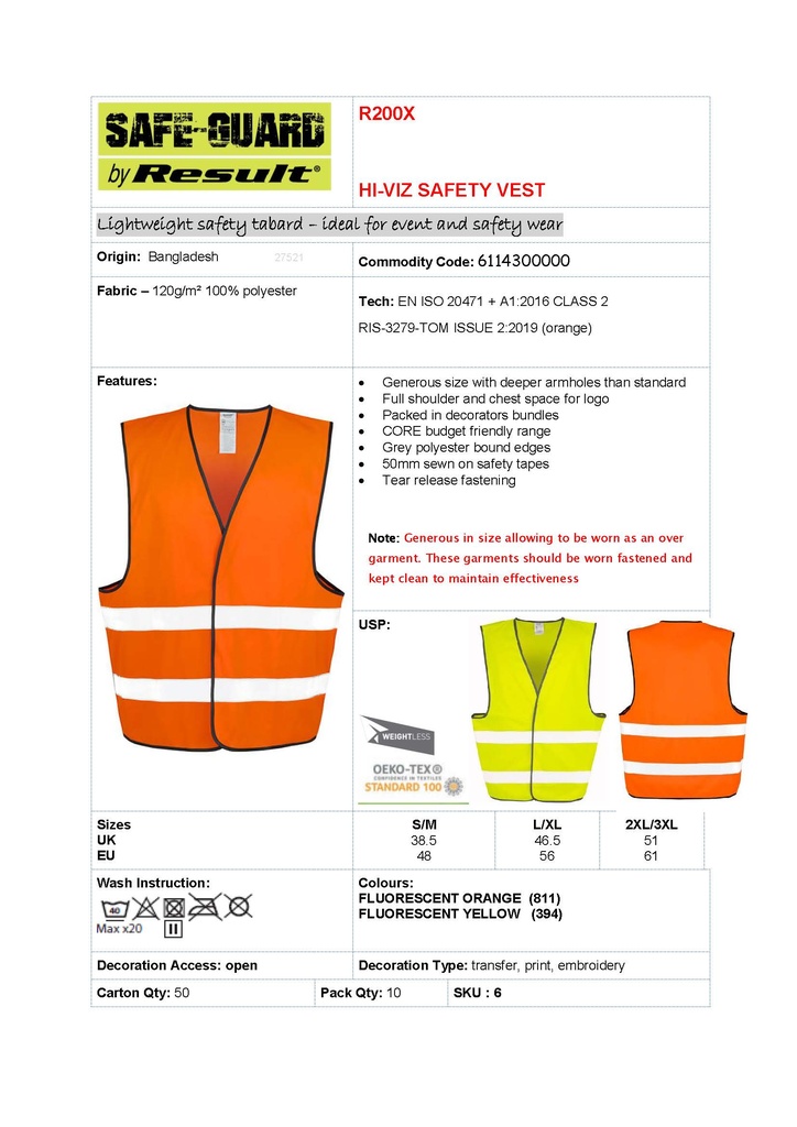 Hi-Vis Vest WR200x Dual reflective band