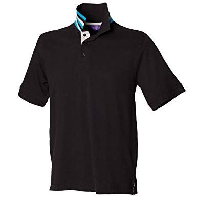 HB283 Blac  Striped collar polo shirt 