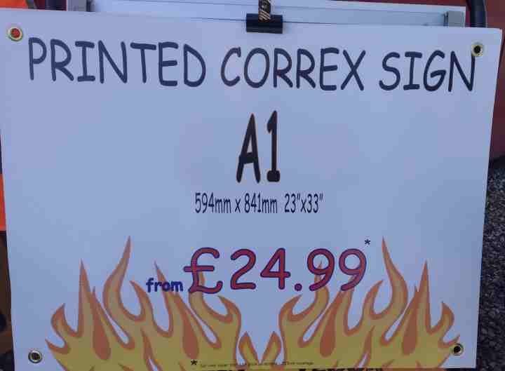 Printed sign vinyl covered correx with grommets