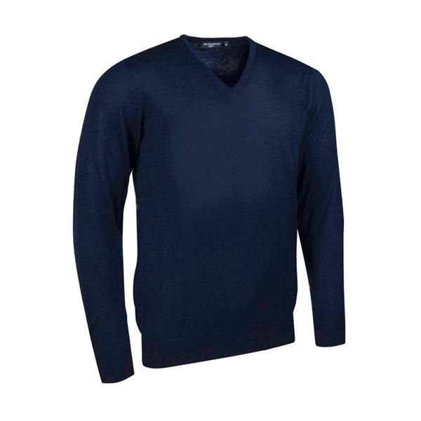 Glenmuir Mens V Neck Merino Wool Golf Sweater - Navy