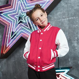 Hot Pink/White Kids Varsity Jacket