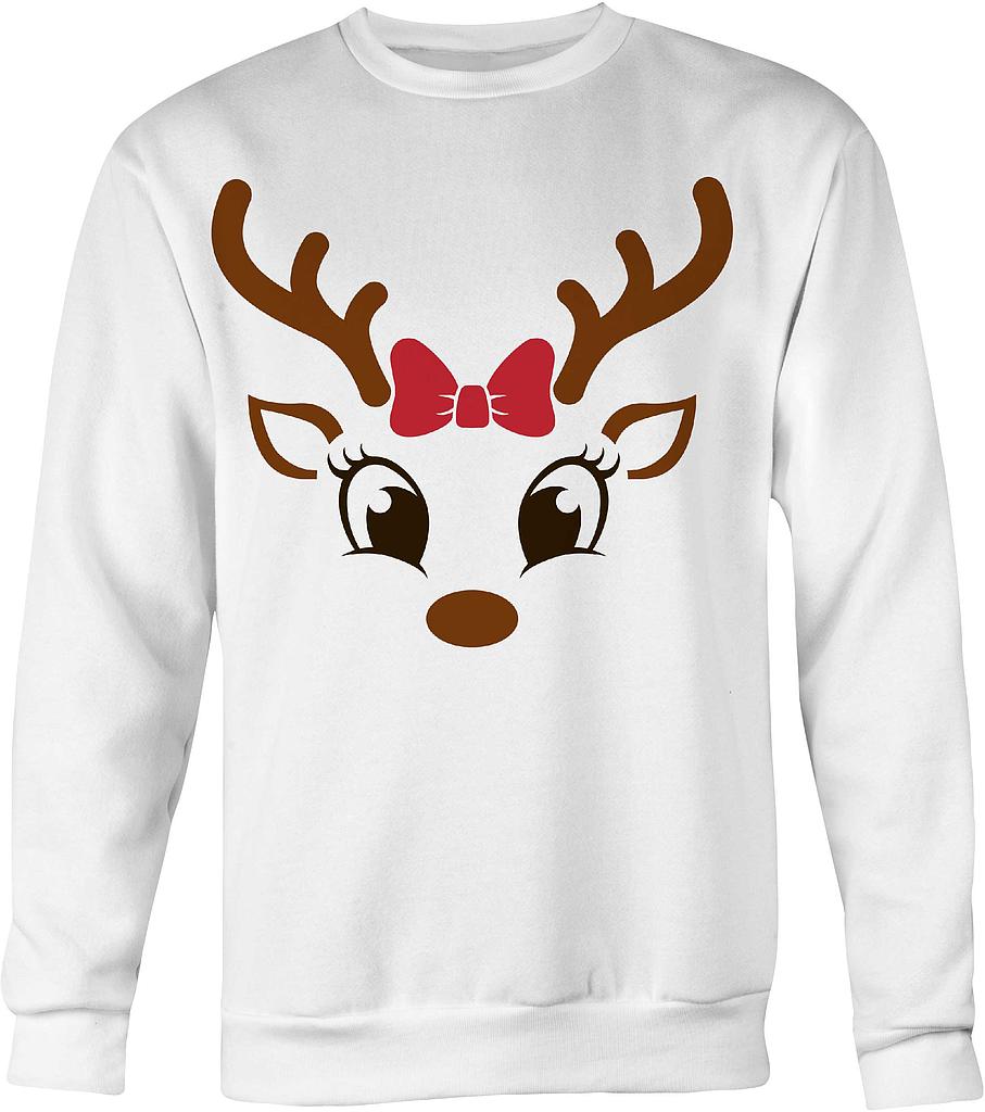 Christmas Cute girl reindeer sweatshirt -white